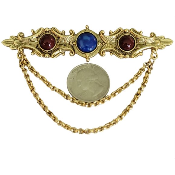 1928 Brand Blue Glass Red Wine Lucite Cab Chatelaine Bar Brooch, K66 - Picture 5 of 8